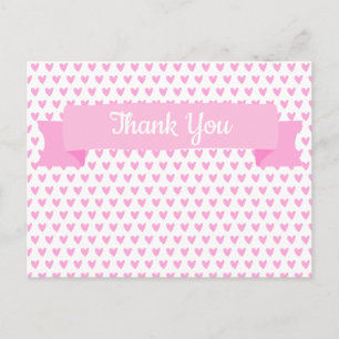 Carte Postale Motif de cœurs roses mignons Remerciements pour