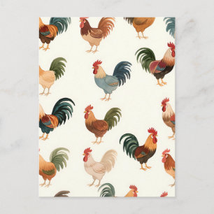 Carte Postale Motif de coq vintage style de ferme