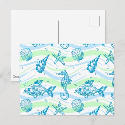 Carte Postale Motif de croquis marin (Devant / Derrière)