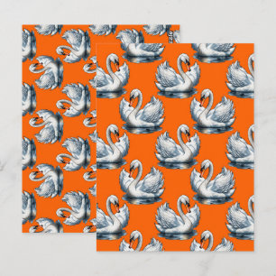 Carte Postale Motif de cygnes sur fond orange