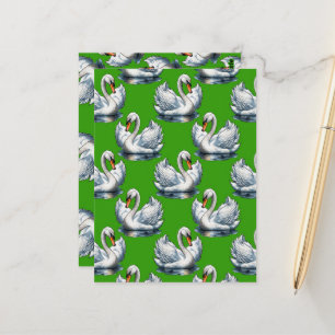 Carte Postale Motif de cygnes sur fond vert 