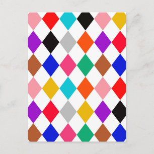 Carte Postale Motif de diamants en Harlequin multicolore