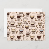 Carte Postale Motif de différentes boissons de café dans un café (Devant / Derrière)