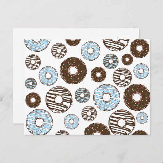 Carte Postale Motif De Donuts, Donuts Bleus, Donuts Brown (Devant / Derrière)