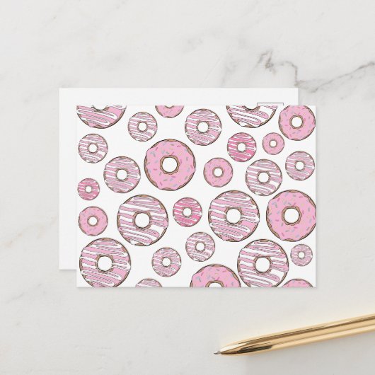 Carte Postale Motif De Donuts, Donuts Roses, Saupoudrages (Devant/Arrière en situation)