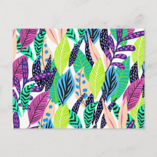 Carte Postale Motif de feuilles de forêt tropicale moderne color