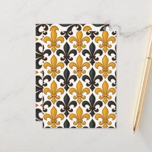 Carte Postale Motif de fleur de lis baroque noir jaune Design 