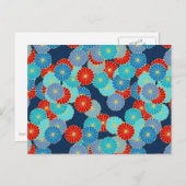 Carte Postale Motif de fleurs Art Déco - bleu, turquoise et roug (Devant / Derrière)