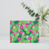 Carte Postale Motif de fleurs Art Déco - tons verts, fuchsia (Debout devant)