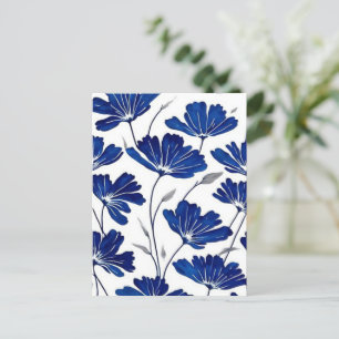 Carte Postale Motif de fleurs bleu marine