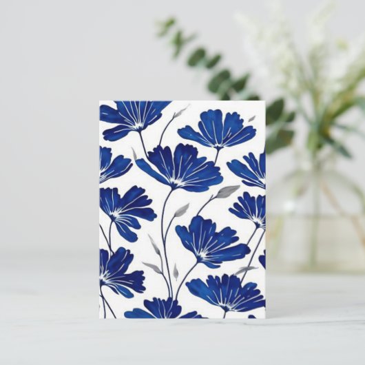 Carte Postale Motif de fleurs bleu marine (Debout devant)