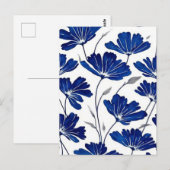 Carte Postale Motif de fleurs bleu marine (Devant / Derrière)