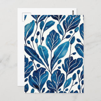 Carte Postale Motif de fleurs bleu marine