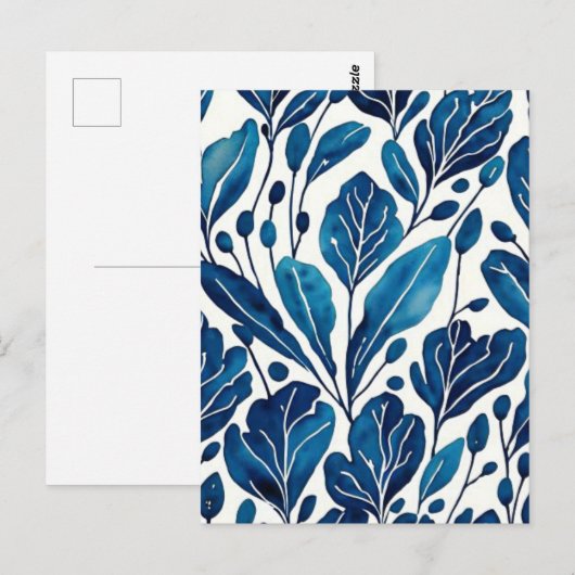 Carte Postale Motif de fleurs bleu marine (Devant / Derrière)