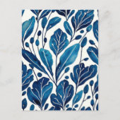Carte Postale Motif de fleurs bleu marine (Devant)