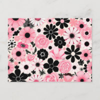 Motif de fleurs botaniques roses et noires rétro
