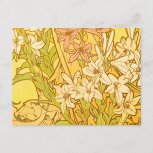 Carte Postale Motif de fleurs de lys d'Alphonse Mucha : Art nouv