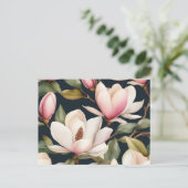 Carte Postale Motif de fleurs de magnolia roses et blanches (Debout devant)