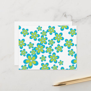 Carte Postale Motif De Fleurs, Fleurs Bleues, Fleurs Vertes
