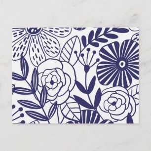 Carte Postale Motif de fleurs marine et blanche