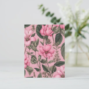 Carte Postale Motif de fleurs roses botaniques