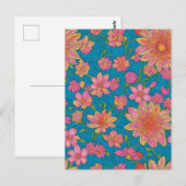 Carte Postale Motif de fleurs roses sur Arrière - plan bleu (Devant / Derrière)