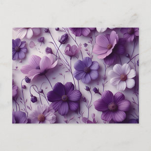 Carte Postale Motif de fleurs violettes sur fond blanc
