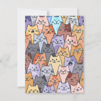 Carte Postale Motif de foule de chats mignons et colorés avec vi