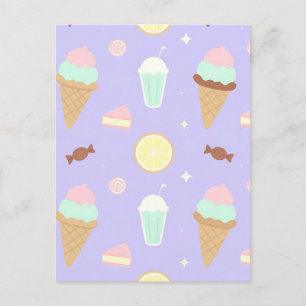 Carte Postale Motif de friandises de glace Kawaii