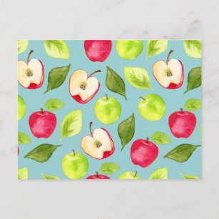 Carte Postale Motif de fruits aux pommes d'aquarelle mignonne