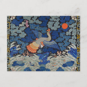 Carte Postale Motif de grue chinoise vintage : bleu impérial