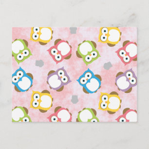 Carte Postale Motif de hibou coloré sur un Arrière - plan rose