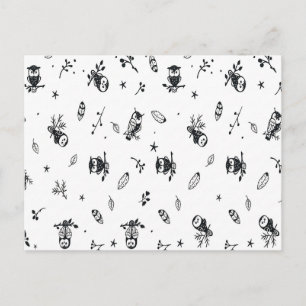 Carte Postale Motif de hibou fantaisiste en bois