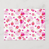 Carte Postale Motif de hiboux, Hiboux mignons, Hiboux roses, Cœu (Devant)