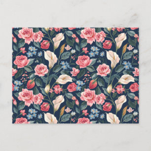 Carte Postale Motif de jardin floral bleu marine romantique