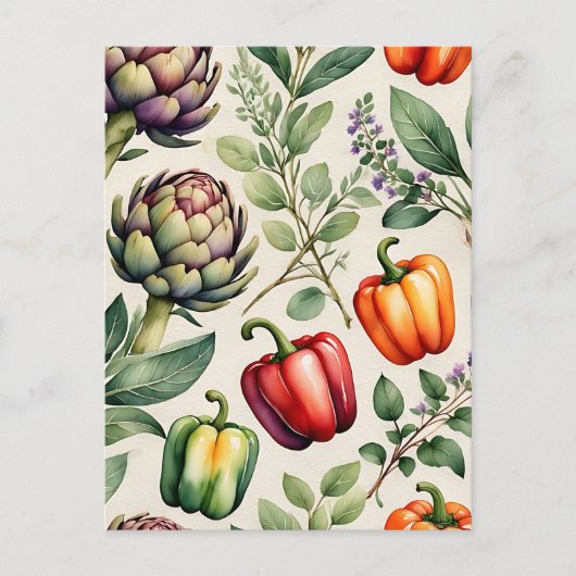 Carte Postale Motif de jardin potager à l'aquarelle (Devant)