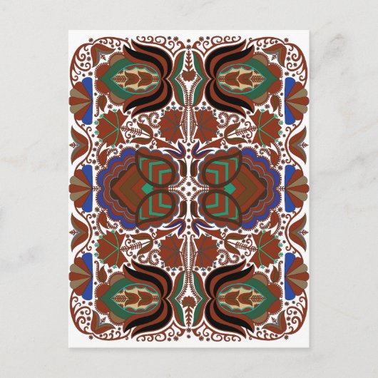 Carte Postale Motif de l'art populaire rustique estonien avec fl (Devant)