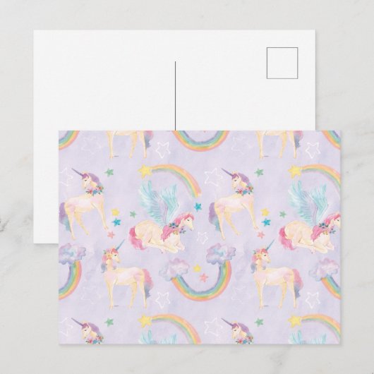 Carte Postale Motif de licornes magiques (Devant / Derrière)