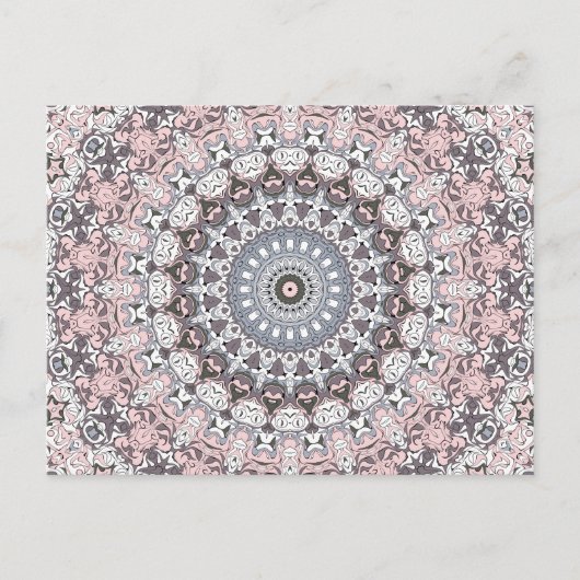 Carte Postale Motif de mandala rose gris et blanc (Devant)