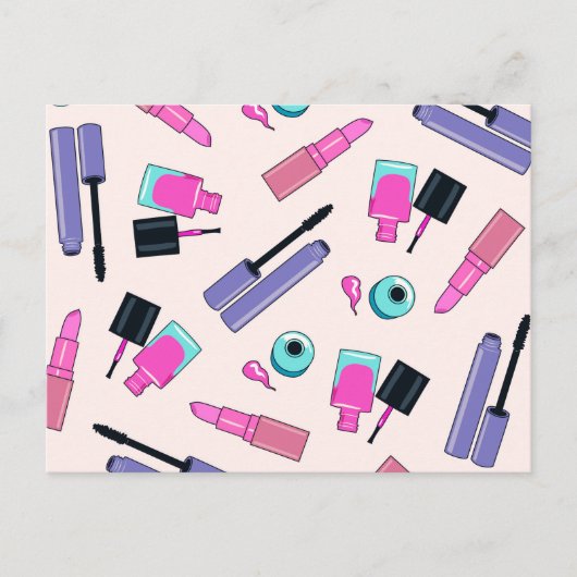 Carte Postale Motif de maquillage rose et violet (Devant)