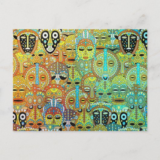 Carte Postale Motif de Masque Tribal Translucide avec Or (Devant)