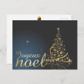 Carte Postale Motif de Noël bleu avec arbre de Noël doré (Devant / Derrière)