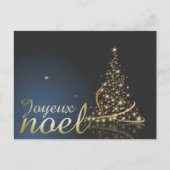 Carte Postale Motif de Noël bleu avec arbre de Noël doré (Devant)