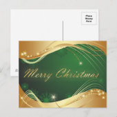 Carte Postale Motif de Noël doré avec fond vert (Devant / Derrière)