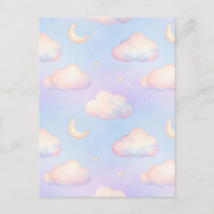 Carte Postale Motif de Nuages et de Lune Croissante dans un Rêve
