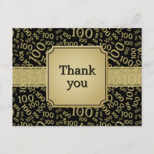 Carte Postale Motif de numéro d'anniversaire 100 ans or/noir