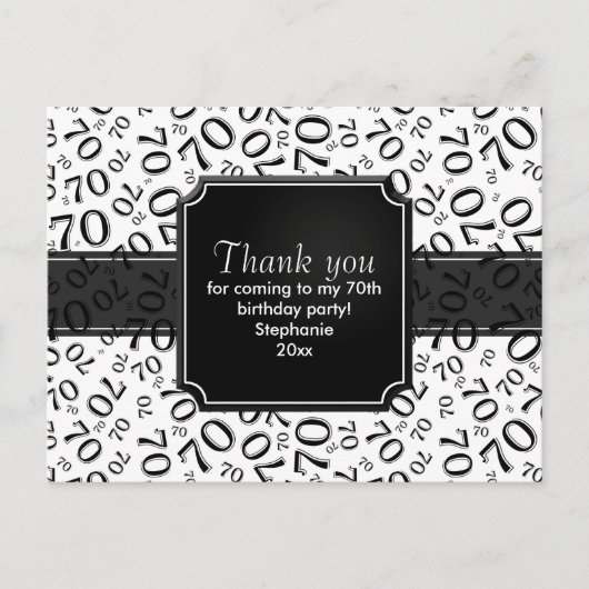 Carte Postale Motif de numéro pour 70e anniversaire noir et blan (Devant)