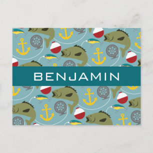 Carte Postale Motif de pêche avec nom personnalisé