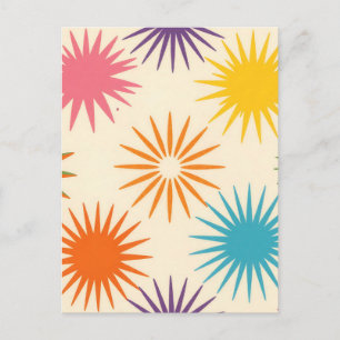 Carte Postale Motif de rafale étoilée coloré du milieu du siècle
