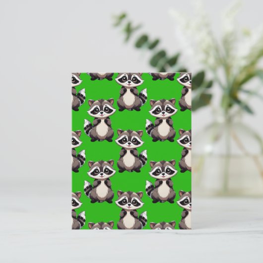 Carte Postale Motif de Raton Laveur Vert  (Debout devant)